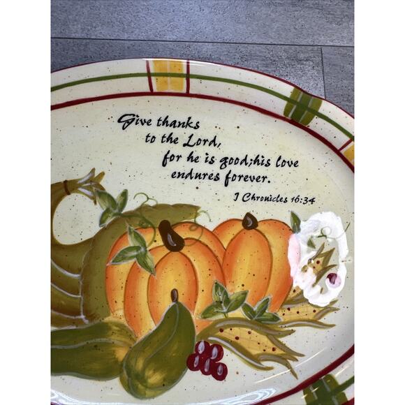 Give Thanks To The Lord Scripture Platter Thanksgiving Pumpkins - Picture 2 of 3